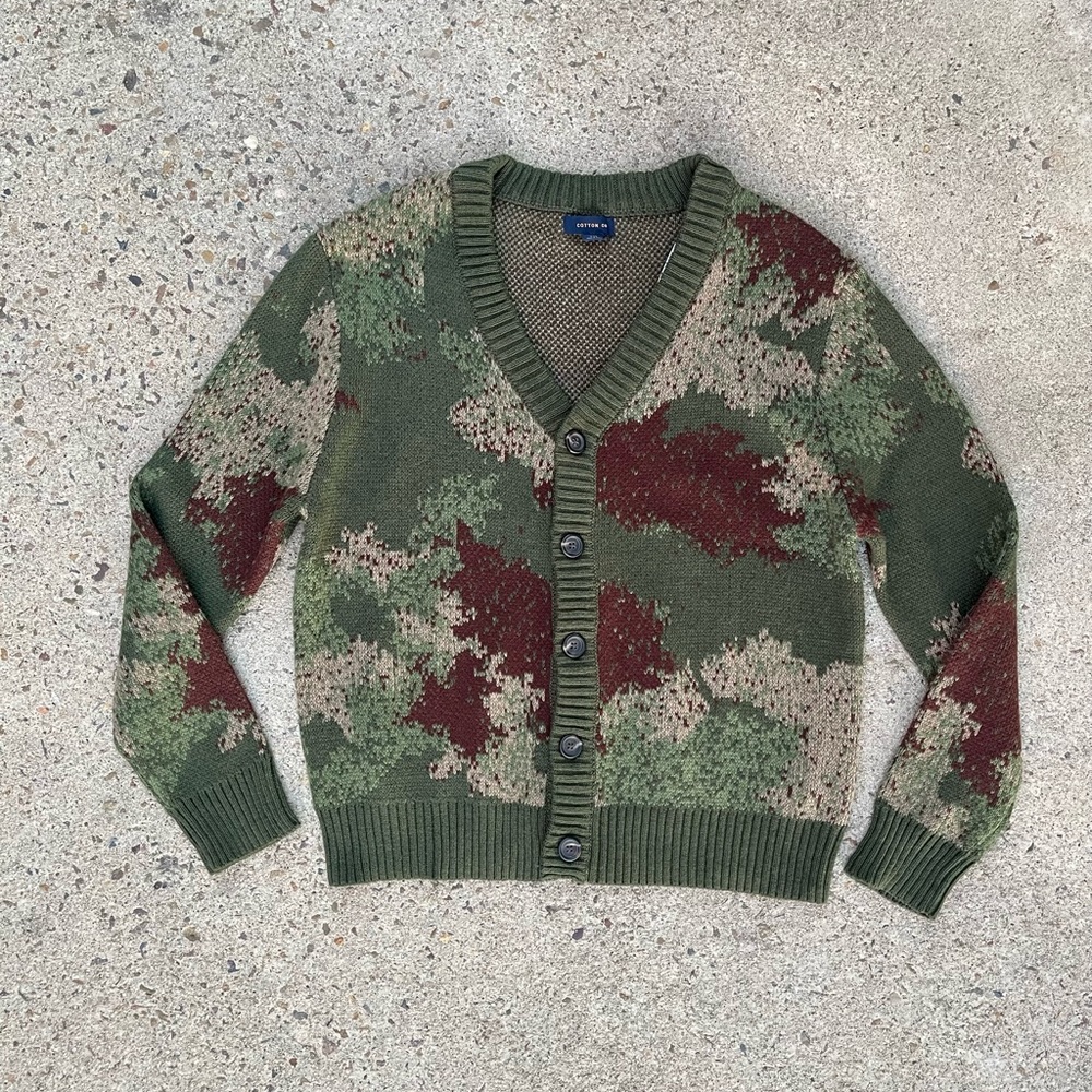 Camo Grandpa Knit Cardigan Abstract Camo Inspired Design NWT